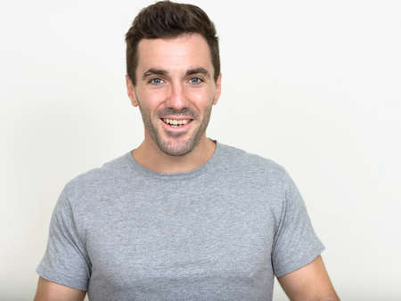 Portrait of handsome Hispanic man with beard stubbleの写真素材