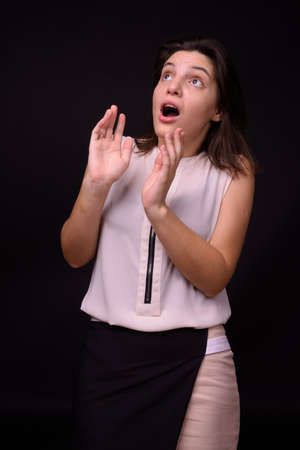 Portrait of young beautiful businesswoman with short hairの写真素材