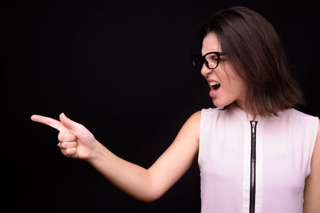 Portrait of young beautiful businesswoman with short hair