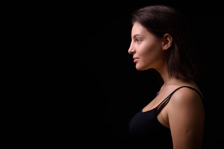 Portrait of young beautiful woman with short hair