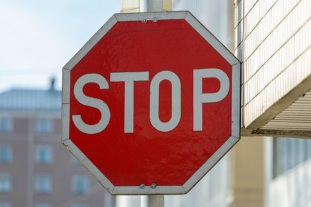 Portrait of Stop sign in the streets outdoors