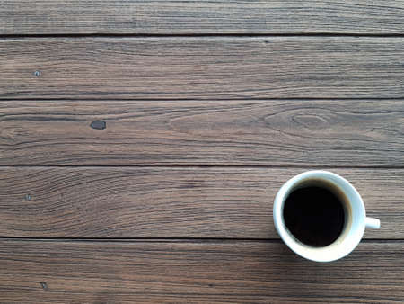 Black Coffee On Wooden Table Horizontal Shotの写真素材