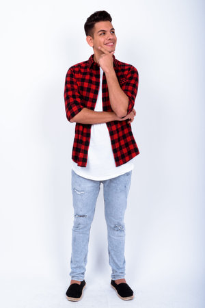 Portrait of happy young handsome multi ethnic hipster manの写真素材