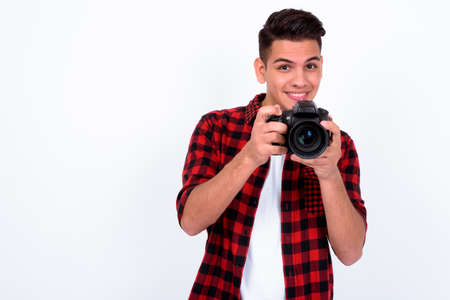 Portrait of happy young handsome multi ethnic hipster manの写真素材