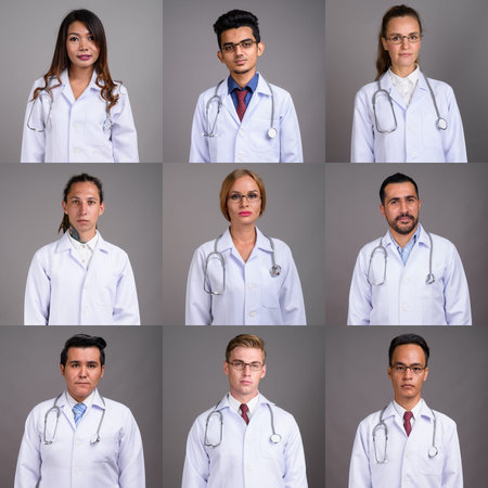 Collage of multi ethnic and mixed age doctors