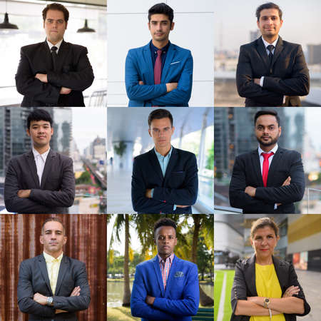 Collage of multi ethnic business people outdoorsの写真素材