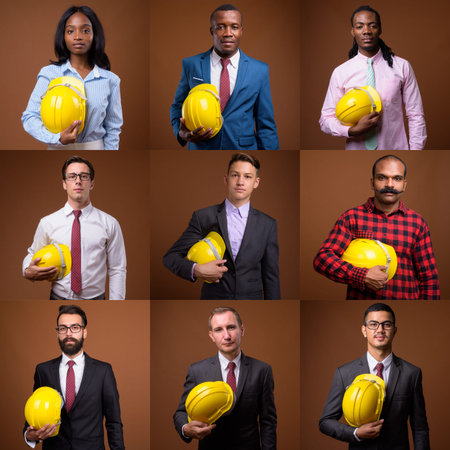 Collage of multi ethnic and mixed age business people as engineers