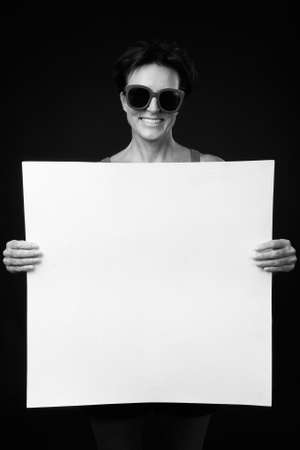 Portrait of happy mature beautiful woman with short hairの写真素材