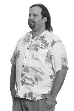 Fat Caucasian man looking at side ready for vacationの写真素材