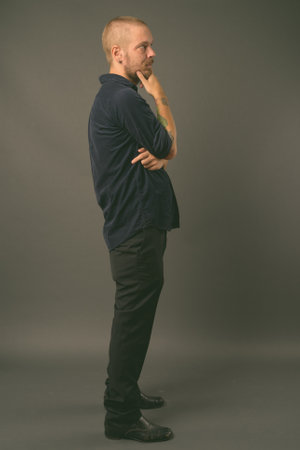 Finnish man against gray backgroundの写真素材