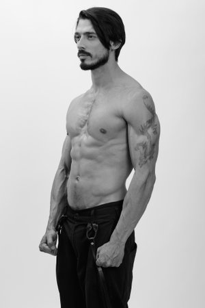 Portrait of handsome man shot in black and whiteの写真素材
