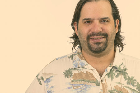 Happy fat Caucasian man smilingの写真素材