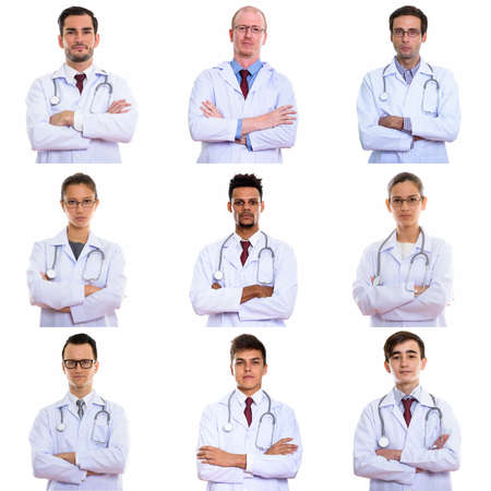 Portraits of doctors and healthcare workers looking at camera shot in studioの写真素材