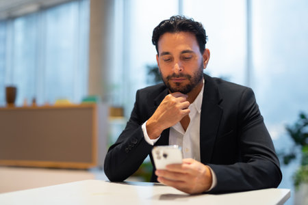 Portrait of happy handsome Hispanic businessman at shopping mallの写真素材