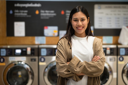 Woman in the laundry shop conceptの写真素材