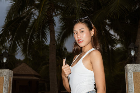 Asian woman outdoorsの写真素材