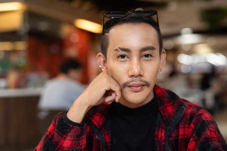 Portrait of nonbinary genderfluid young Asian gay manの写真素材