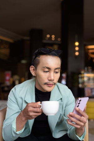 Portrait of nonbinary genderfluid young Asian gay man