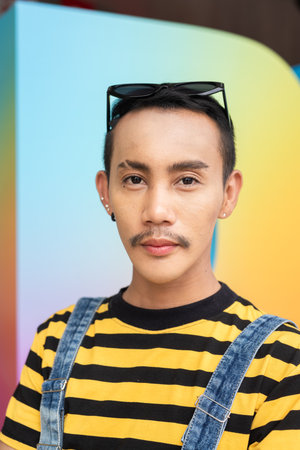 Portrait of nonbinary genderfluid young Asian gay manの写真素材