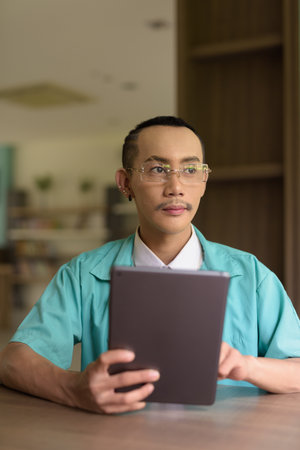 Portrait of non binary gay man doctorの写真素材