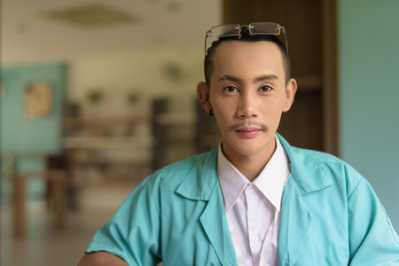 Portrait of non binary gay man doctorの写真素材