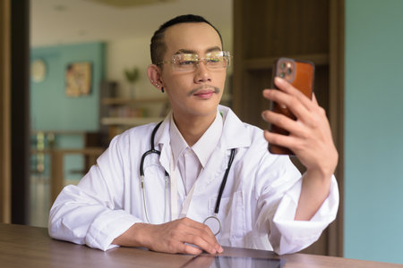 Portrait of non binary gay man doctorの写真素材