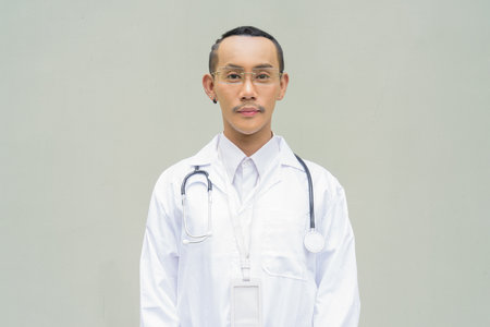 Portrait of non binary gay man doctorの写真素材