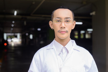 Portrait of non binary gay man research scientistの写真素材