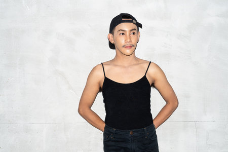 Portrait of non binary young handsome gay manの写真素材