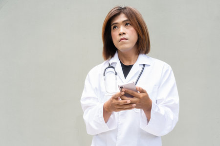 Portrait of Asian transgender non binary doctor with stethoscope. Diversity in healthcare.の写真素材