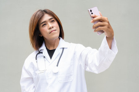Portrait of Asian transgender non binary doctor with stethoscope. Diversity in healthcare.の写真素材