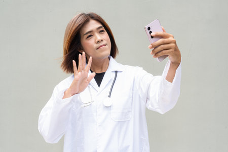Portrait of Asian transgender non binary doctor with stethoscope. Diversity in healthcare.の写真素材
