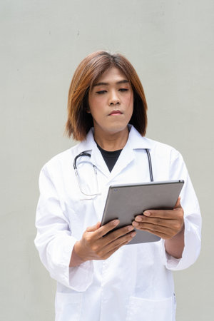 Portrait of Asian transgender non binary doctor with stethoscope. Diversity in healthcare.の写真素材