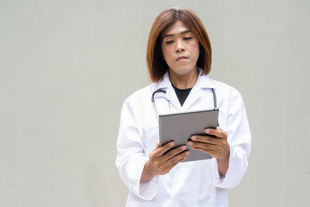 Portrait of Asian transgender non binary doctor with stethoscope. Diversity in healthcare.の写真素材