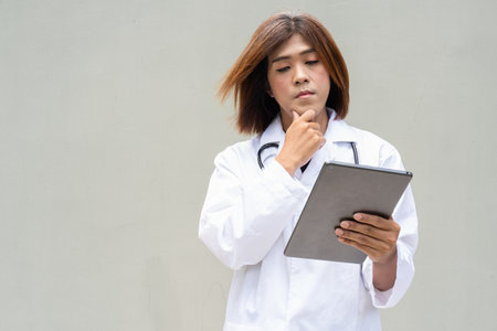 Portrait of Asian transgender non binary doctor with stethoscope. Diversity in healthcare.の写真素材