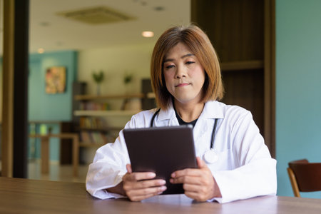Portrait of Asian transgender non binary doctor with stethoscope. Diversity in healthcare.の写真素材