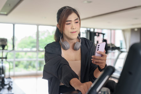 Attractive Asian transgender woman in gym environment training for healthy fitness lifestyle