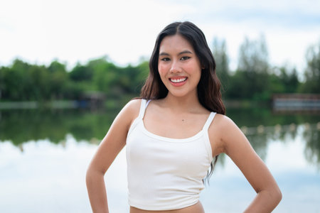 Portrait of beautiful young Asian woman during summer holiday