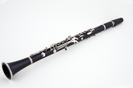 A complete clarinet isolated against a high key white background in the horizontal format.の写真素材