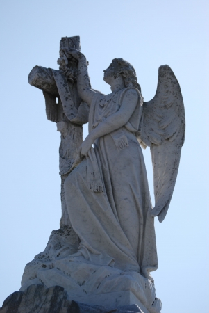 New Orleans Cemetery Cross Angel 2の写真素材