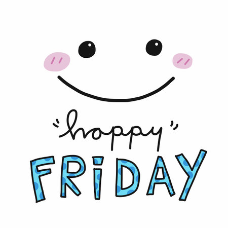 Happy Friday word and cute smile face vector illustrationのイラスト素材