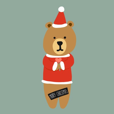 Merry Christmas Santa bear cute cartoon vector illustrationのイラスト素材