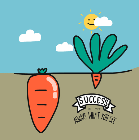 Big and small carrot and word success is not always what you see cartoon vector illustration, Business conceptのイラスト素材