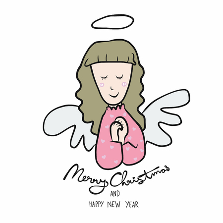 Angel Merry Christmas and Happy New Year cartoon vector illustration doodle styleのイラスト素材
