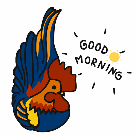 Cute rooster cartoon good morning vector illustrationのイラスト素材