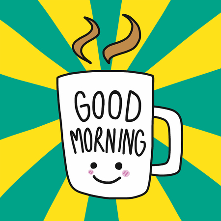 Good morning coffee word lettering smile face and white cup vector illustrationのイラスト素材