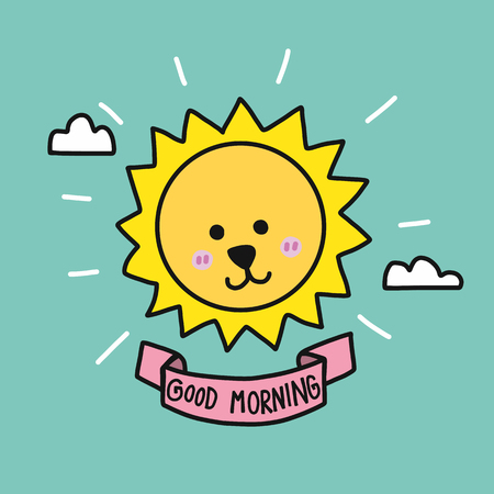 Good morning cute sun raise cartoon vector illustration doodle styleのイラスト素材
