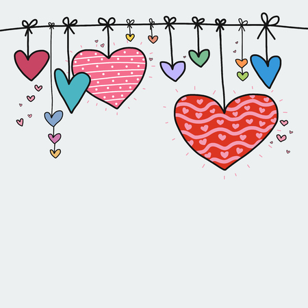 Hearts handing vector illustration doodle style with copy spaceのイラスト素材