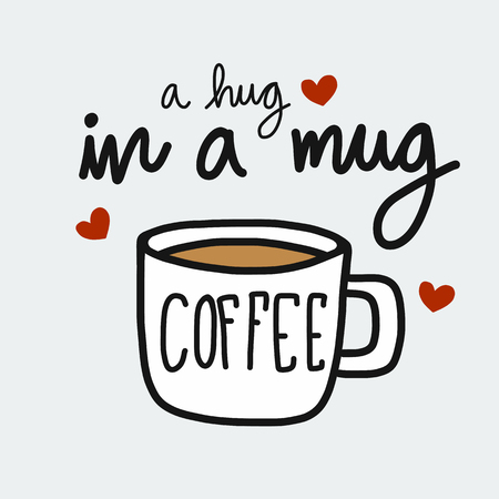Coffee a hug in a mug cartoon vector illustration doodle styleのイラスト素材