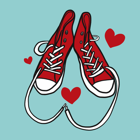Love red sneaker shoe cartoon vector illustrationのイラスト素材
